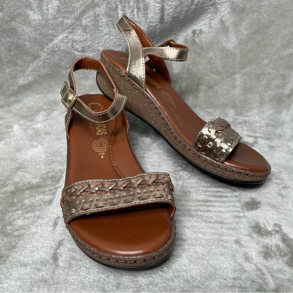 Nomadas Mexico Leather Strappy Wedge Sandals Mexico 4 US Size 6.5 7 Boho